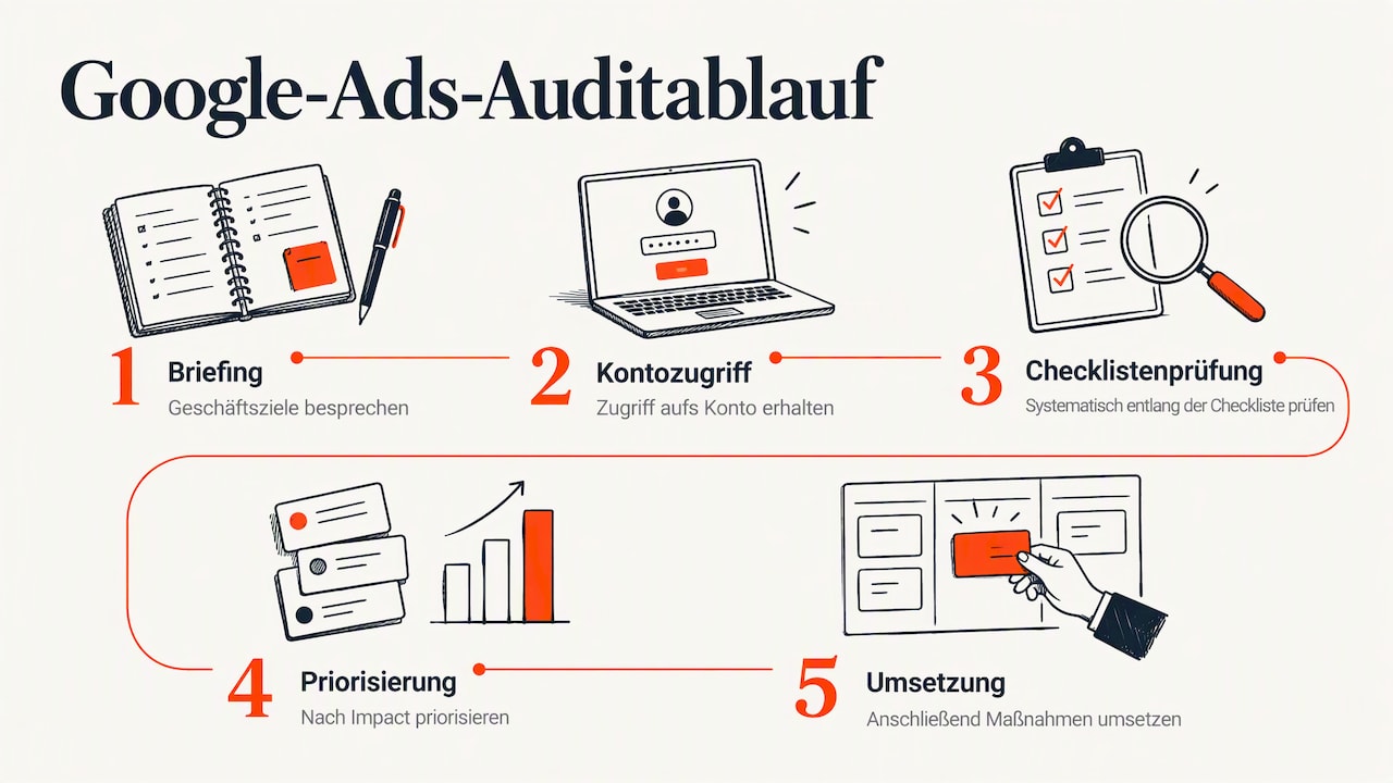 Fünf Schritte im Google-Ads-Audit