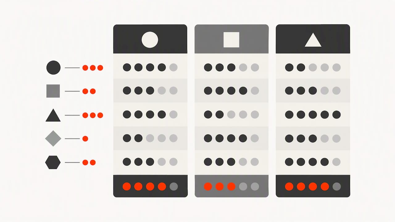 Side-by-side agency scoring grid illustration