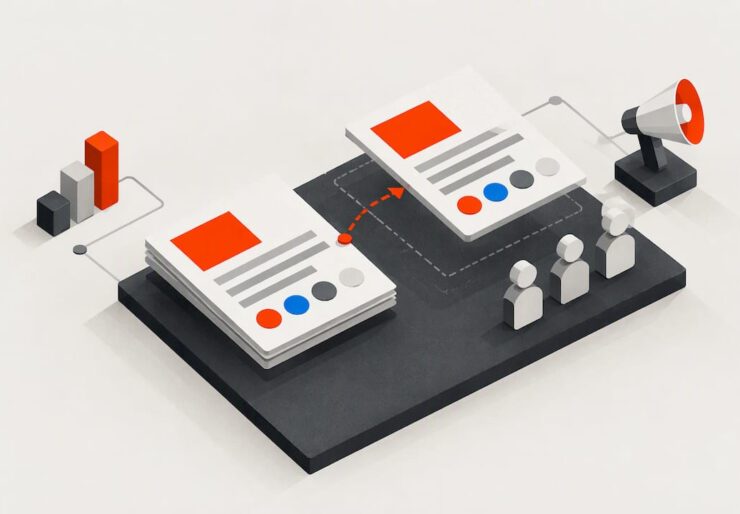 Isometric cards showing a consistent adaptable brand voice