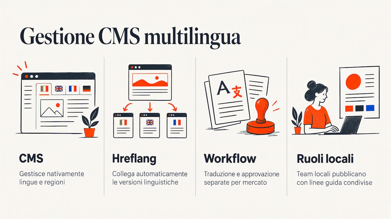 CMS collega versioni linguistiche e workflow editoriali