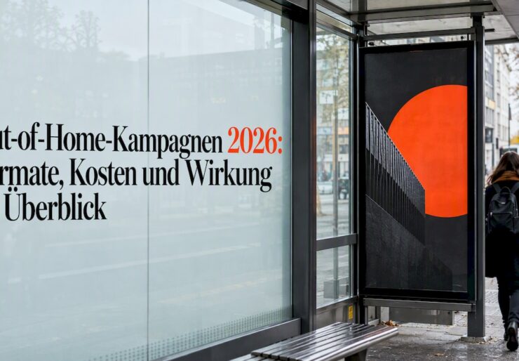 Großflächenplakat an einer Bushaltestelle in der Stadt