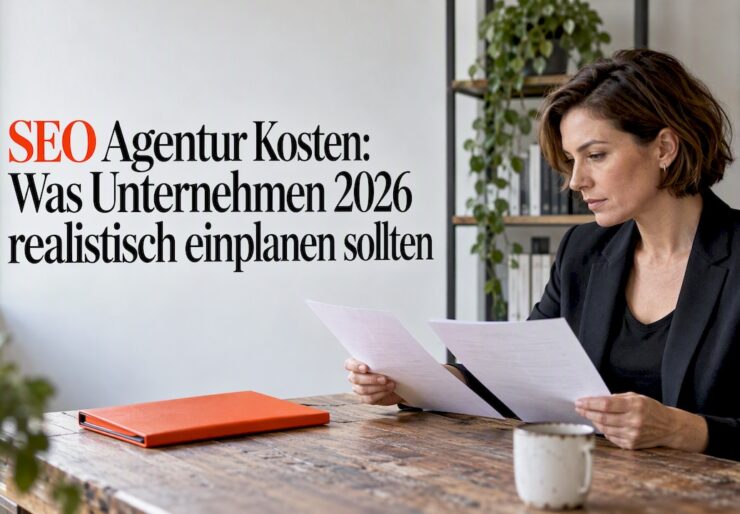 Eine Unternehmerin schaut sich zwei SEO-Angebote genauer an