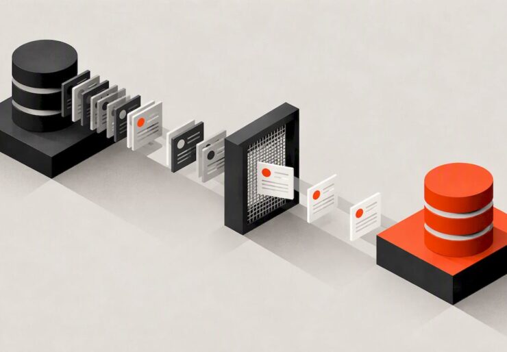 Geometric illustration of CRM data moving between platforms