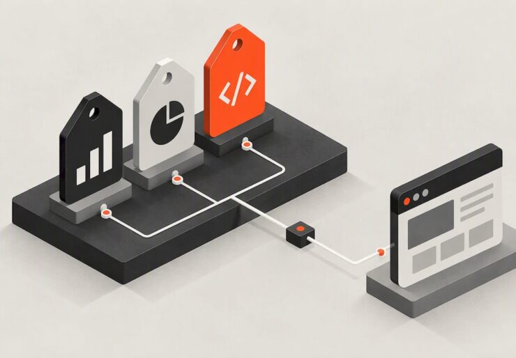 Isometric forms representing a tag manager setup