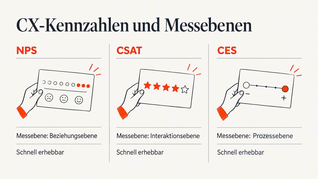 NPS, CSAT und CES auf drei Messebenen